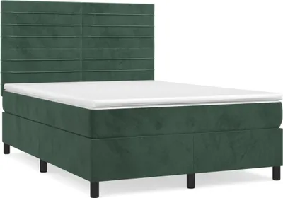 Imagen del producto de Cama con somier y colchón, color verde oscuro, 140x190 cm, tapizada en terciopelo