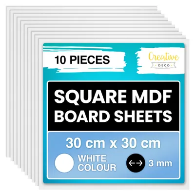 Productafbeelding van Creative Deco 10 x Witte vierkante MDF-platen, 300 x 300 x 3 mm