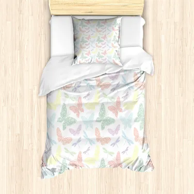 Produktbild von ABAKUHAUS Libelle Mantele, Schmetterlings-Libelle, Milbensicher Allergiker geeignet mit Kissenbezügen, 135 cm x 200 cm - 80 x 80 cm, Mehrfarbig