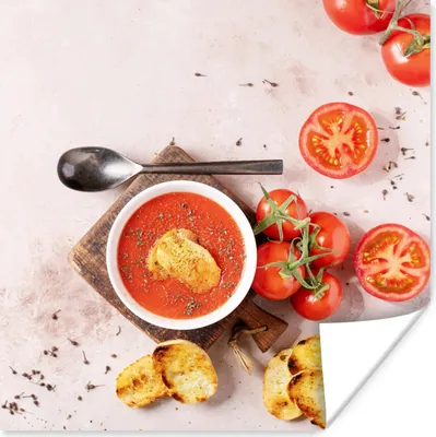 Produktbild von MuchoWow® Poster Tomate - Suppe - Küche - Kräuter 50x50 cm - Wohnzimmerdekoration