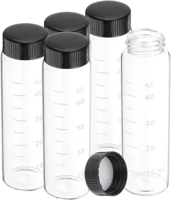 Image de Petites bouteilles en verre avec bouchon à vis, lot de 5, contenance de 50 ml chacune, en verre borosilicaté, pour liquides
