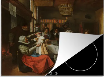 Produktbild von KitchenYeah© Herdabdeckplatte Wie die Alten sangen, so quietschten die Jungen - Jan Steen , 58x51cm, Küche Deko, Glaskeramikkochfeld Herdabdeckung, Abdeckplatte fùr Kochfeld