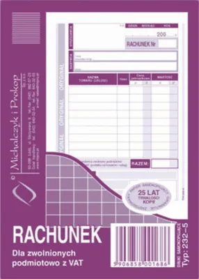 Zdjęcie produktu dla Rachunek dla zwolnionych z VAT A6, 80 kartek