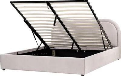 Obrázok produktu pre BELIANI Posteľ sivobéžová látkové čalúnenie 160 x 200 cm s úložným priestorom s čelom lamelový rošt moderný štýl spálňa