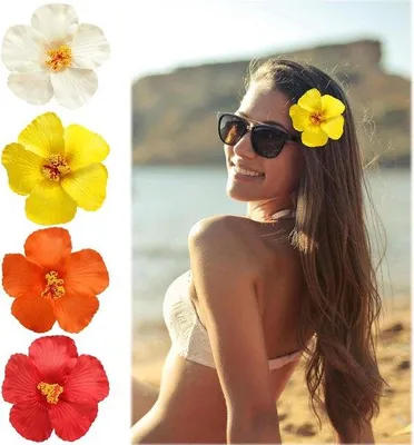 Produktbild von 4 Stuks EVA Kunstbloemen Haarklemmen - 4 Zoll - Plumeria en Hibiscus - Ideal für Sommerfestlichkeiten