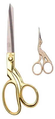 Produktbild von Vaessen Creative Scheren Set 2 St. – Stoffscheren für Stickerei (8,9 cm) & Schneidern (21,6 cm) – Rechtshänder & Gold – für Nähen & Basteln