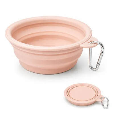 Produktbild von Faltbarer Hundenapf mit Karabiner 0,65L - Silikon Reisenapf für Unterwegs Rosa, KI-generiertes Bild
