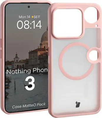 Produktbild von Schutzhülle mit Magnetring + gehärtetem Glas für Nothing Phone (3), Bizon MatteO Pack, Getönt-Hellrosa