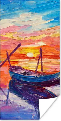 Produktbild von MuchoWow® Poster Malerei - Boot - Ölfarbe - Wasser 20x40 cm - Plakat - Foto