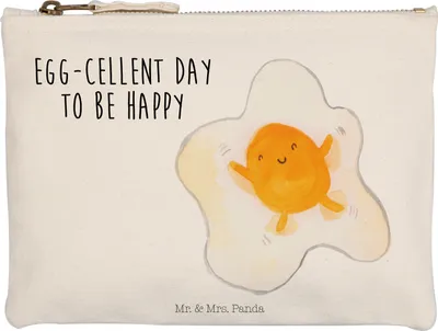 Produktbild von Mr. & Mrs. Panda toiletry bag Spiegelei Ei Grösse XL Große - Weiß - Geschenk, Pinseltasche, Stoffbeutel, Pouch, beauty case, Schön, Tag, Täschchen, Kulturbeutel, Liebe