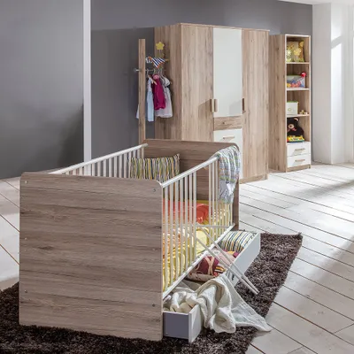 Produktbild von Babyzimmer Set 6-teilig in Eiche mit weiß CANTON-43 mit Gitterbett