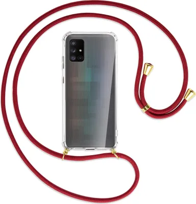 Produktbild von Handykette Backcover-Schutzhülle mit Band (Metall goldfarben) für Samsung Galaxy A71 5G - dunkelrot