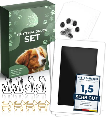 Productafbeelding van Pootafdrukset voor honden en katten - XXL - 3 inktvrije stempelkussens - 6 printkaarten en ophangclips
