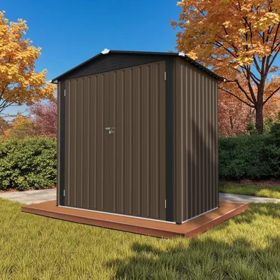 Produktbild von HOMAVO Gerätehaus Metall mit Pultdach, Gartenhaus Metall mit Fundament,185.4× 107 × 180 cm, ideal für Garten, Terrasse oder Rasen