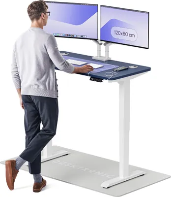 Produktbild von Desktronic HomePro Elektrisch höhenverstellbarer Schreibtisch 120x60cm Weiß/Blau mit Memory-Funktion, Anti-Kollisions Technologie, USB-A und USB-C-Ladeanschlüssen