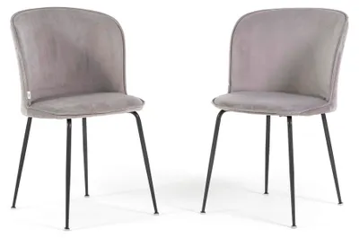 Image de Lot de 2 chaises de salle à manger en velours avec pieds en métal, design élégant et moderne pour cuisine, salle à manger, bureau, bar et restaurant - LEILA - Gris