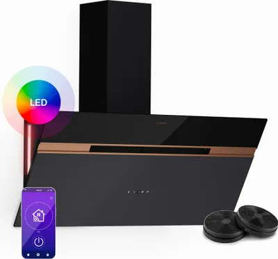 Image de Klarstein Alina Hotte Aspirante - 90 cm Hotte Décorative, 690 m³/h, Classe A++, Éclairage LED, Silencieuse 52 dB, Mode Évacuation & Recirculation,Tactile, Noire
