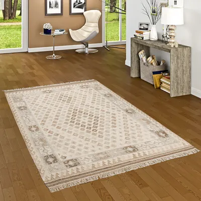 Produktbild von Natur Teppich Kelim Sumak Creme Beige Bordüre, Größe:200x290 cm