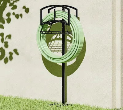 Immagine prodotto di Supporto per tubi con cesto portaoggetti – Organizzatore robusto per uso esterno