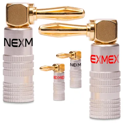 Produktbild von NEXMEX Bananenstecker 90° winkel 4mm 4x schraubbar vergoldet Lautsprecherkabel