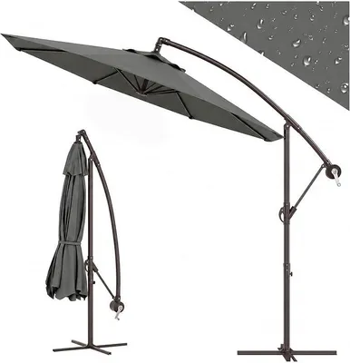 Obrázok produktu pre Slnečník, 300 cm, veľký, záhradný, s ručnou kľukou, so stojanom, s UV ochranou, dáždnik, vodotesný, stabilný proti vetru, záhradný slnečník, trhový slnečník, vhodný na balkón, záhradu, terasu, pri bazéne