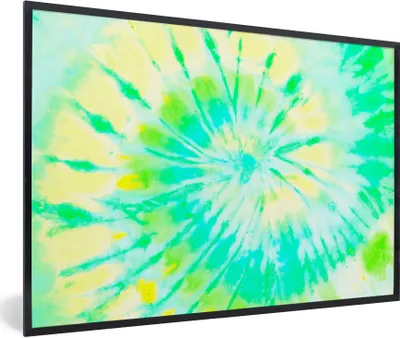 Produktbild von MuchoWow® Gerahmtes Poster Krawattenfärbung - Gelb - Grün 90x60 cm - Poster mit Schwarzem Bilderrahmen Wandposter Rahmen Foto Bilder - Fotorahmen - Foto-Plakat