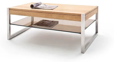 Produktbild von Couchtisch Wohnzimmertisch Eiche-massiv Glas rechteckig 105 cm Migela