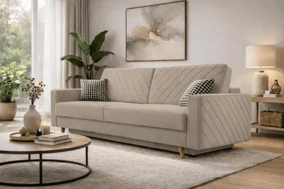 Produktbild von MOEBLO Schlafsofa CALIFORNIA – Sofa aus Samtstoff Couch für Wohnzimmer Sofagarnitur Polstersofa Wohnlandschaft Velours mit Bettfunktion, Bettkasten und Schlaffunktion (BxHxT): 230x96x97 cm -California - Paros - 03 Cappuccino