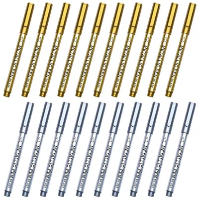 Zdjęcie produktu dla Marker permanentny, srebrny, 20 sztuk, metaliczny, z cienką końcówką, do scrapbookingu i dekoracji