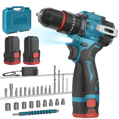 Zdjęcie produktu dla Akumulatorowa wiertarko-wkrętarka – 16,8 V, młotowiertarka – 90 Nm, silnik bezszczotkowy, 20+3 stopni momentu obrotowego, uchwyt wiertarski 0,95 cm, standardowy zestaw z akumulatorem