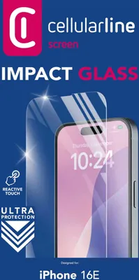 Produktbild von Cellularline Impact Glass - iPhone 16e/17e Widerstandsfähiges, dünnes und super-berührungsempfindlich Schutzglas, Apple, iPhone SE (2025), Schlagfest, Kratzresistent, Transparent, 1 Stück(e)