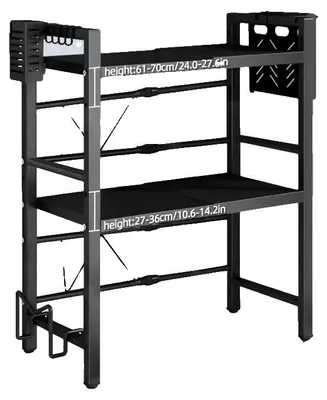 Image de Étagère pour micro-ondes, réglable en hauteur, design peu encombrant, 2 niveaux, 40-60 cm, noir