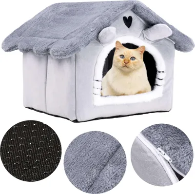 Immagine prodotto di Lussuosa casetta per gatti grigia JASPER con cuscino in peluche