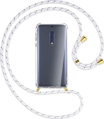 Produktbild von Handykette Backcover-Schutzhülle mit Band (Metall goldfarben) für Nokia 5 - weiß/grau