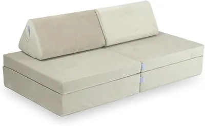Imagen del producto de Sofá modular infantil estándar, fabricado en espuma y terciopelo color crema. Ideal como sofá para niños, sofá cama para habitaciones infantiles. Diseño modular, se puede extender. Funda lavable