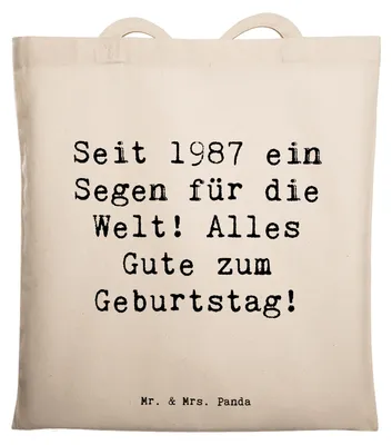 Produktbild von Mr. & Mrs. Panda Schultasche Spruch 1987 Geburtstag - Transparent - Geschenk, Glückwunsch, Shopping Tasche, Jahrgang, Geburtstagsgeschenk, Einkaufstasche, Tote Bag