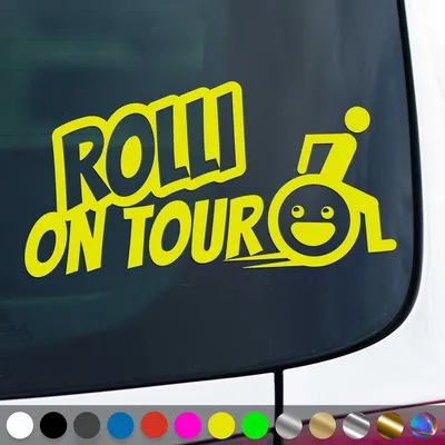 Produktbild von PantherPixel Rollstuhlfahrer Aufkleber Rolli on Tour Handicap Sticker Auto Geschenkidee Farbe Neon-Gelb