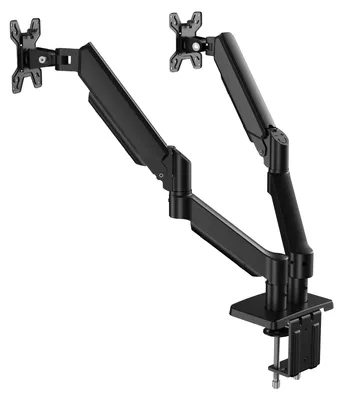 Immagine prodotto di Supporto per due monitor, regolabile con funzione di rotazione e inclinazione, design salvaspazio, colore nero