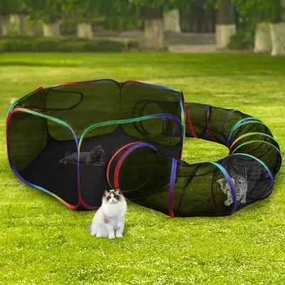 Produktbild von Omgoods – Katzenhaus, faltbar – Tragbarer Katzentunnel – Outdoor-Gehege – Spielbereich für Katzen – Tragbarer Käfig – Geeignet für kleine Hunde und Kaninchen – Katzengehege
