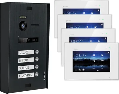 Produktbild von BALTER EVO Aufputz Schwarz 2-Draht BUS 7" Monitor Weiß Video Türsprechanlage Set für 4 Familienhaus