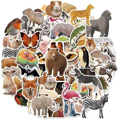 Productafbeelding van PVC-decoratiesticker set met realistische dierenmotieven - 50 stuks - PVC - 5-7 cm - Waterbestendig - DIY-decoratieset