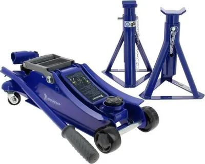 Image de Cric Hydraulique Rouleur Michelin, 1.8T Capacité, Hauteur de Levage 105-350mm, Avec 2 Chandelles 2T, Hauteur Chandelles 266-355mm