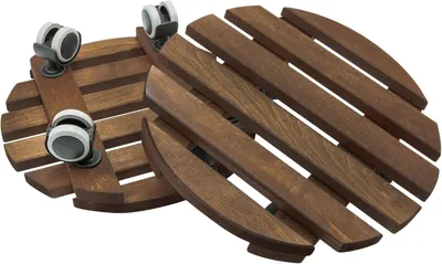 Productafbeelding van 2x Plantenroller Rond 30 cm –latten van elzenhout, 15,5 mm dik, draagvermogen tot 100 kg, 360° zwenkwielen Ø40 mm met 2 remmen