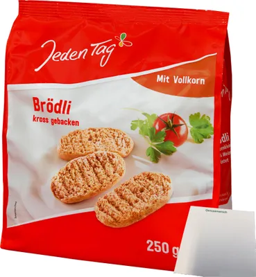 Produktbild von Jeden Tag Brödli Vollkorn kross gebacken (250g Packung) + usy Block