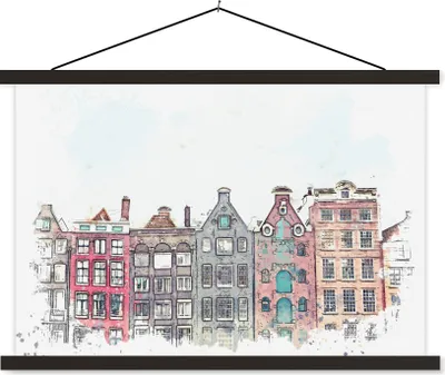 Produktbild von MuchoWow® Textilposter Illustration - Aquarell - Amsterdam 150x100 cm mit schwarzem Rahmen - Schlafzimmer