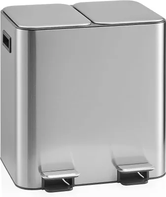 Obrázok produktu pre Kôš Mülleimer Clean 10 – 2x15L, systém na triedenie odpadu s 2 priehradkami, systém jemného zatvárania, pedál, bez zápachu, ľahko sa čistí, strieborná farba