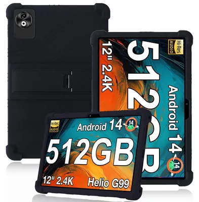 Produktbild von Tablet Hülle für Doogee T40 Pro 12,0", Stoßfeste Weiches Silikon Schutzhülle mit Standfunktion Schwarz