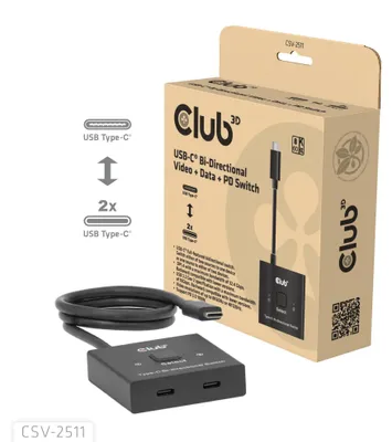 Produktbild von CLUB3D USB-C® Bidirektionaler Video + Daten + PD Switch