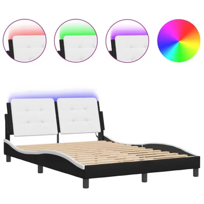 Produktbild von vidaXL Bettgestell mit LED ohne Matratze "Zadar" Schwarz und Weiß 140x190 cm