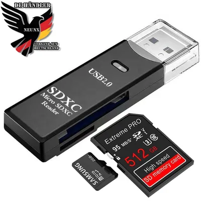 Produktbild von SD Kartenleser, Highspeed USB 2.0 TF Kartenlesegerät, Card Reader Adapter Speicherkartenleser Unterstützt Micro-SD/TF/SDHC/SDXC/MMC/SD-Karten